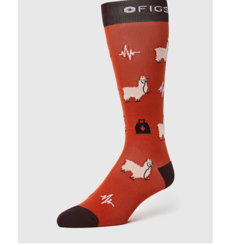 FIGS New Trauma Llama Compression Socks Mens Small Orange Green
